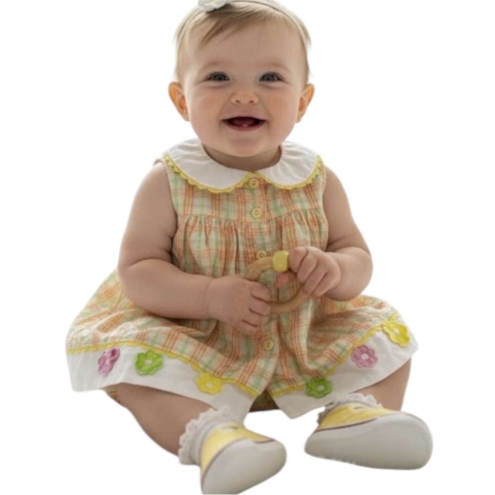 Vintage Mayfair Kids  Plaid Sleeveless Dress with Bloomers Baby Size 6-9 Months